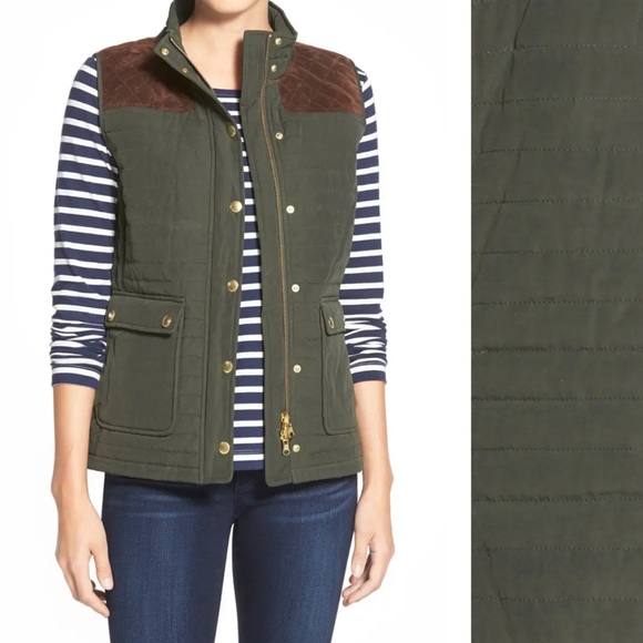 Vineyard Vines Jackets & Blazers - Vineyard Vines Suede Yoke Quilted Vest Green - EUC